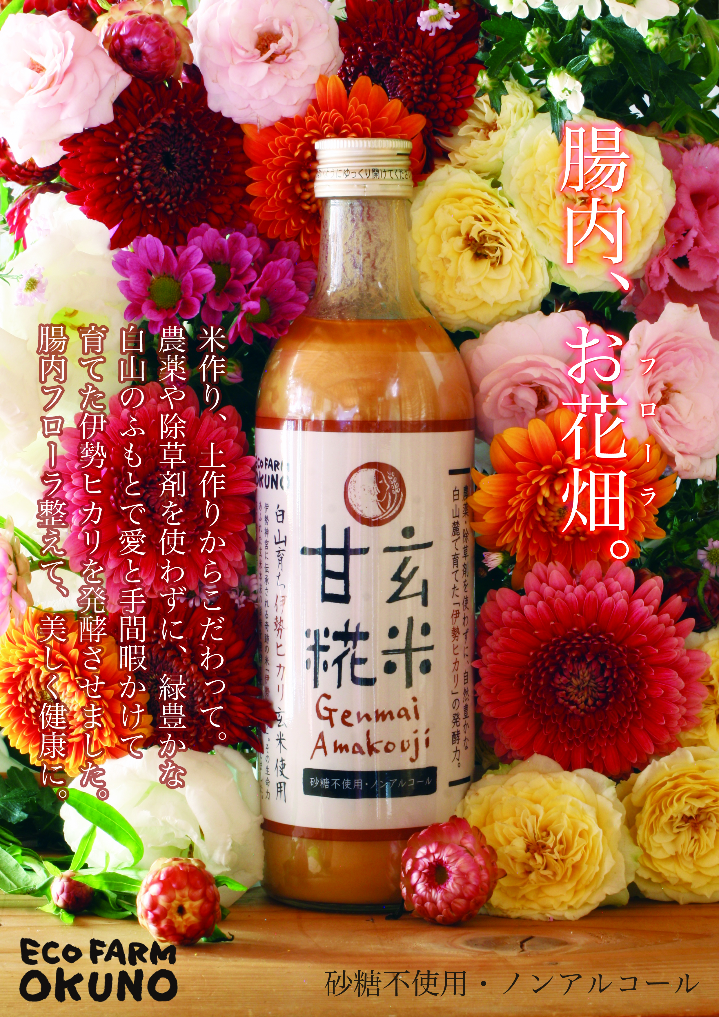 国菌　米麹　玄米甘糀(あまこうじ)490mL×4｢エコ・ファーム奥野｣の発酵甘酒の素原材料は伊勢光の有機玄米と米糀のみ保存料や砂糖等甘味料も無添加でノンアルコールの栄養補助飲料奇跡の米イセヒカリ　無農薬　げんまい　腸活　オリゴ糖　価格比較